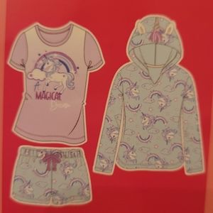 Unicorn 3 Piece PJ Set Sleepwear XS S 5/6 7/8